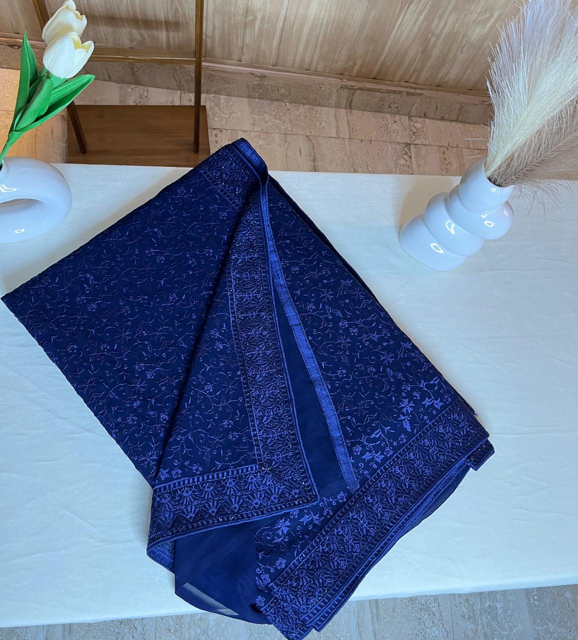 Chikankari Blue Saree