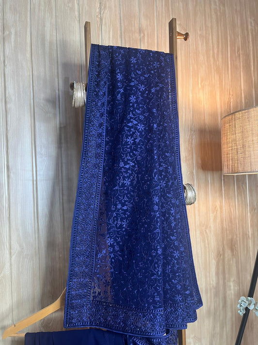 Chikankari Blue Saree