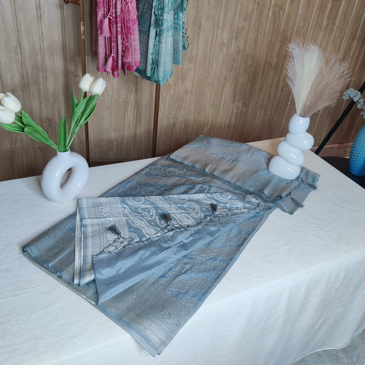 Gray Bandhani Print Party Wear Saree