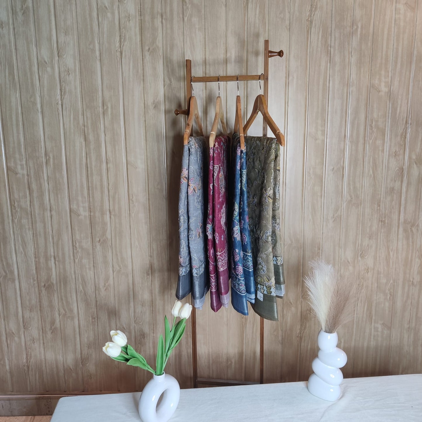 Gray Kantha Work Cotton Saree