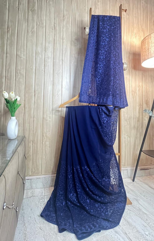Chikankari Blue Saree