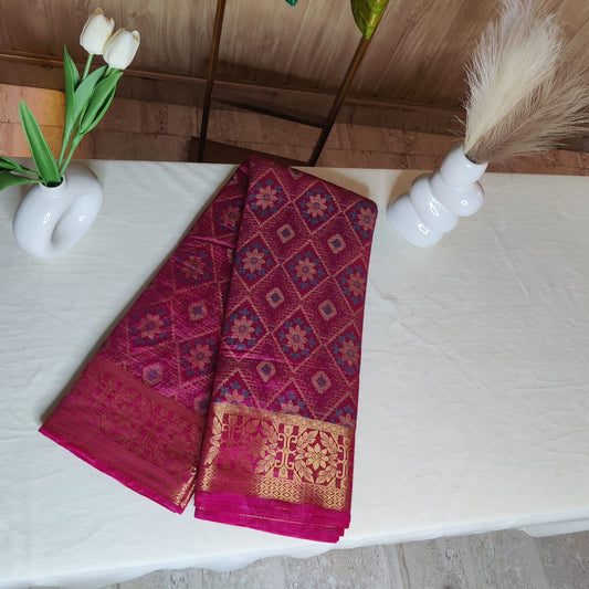 Pink Saree with Golden Border