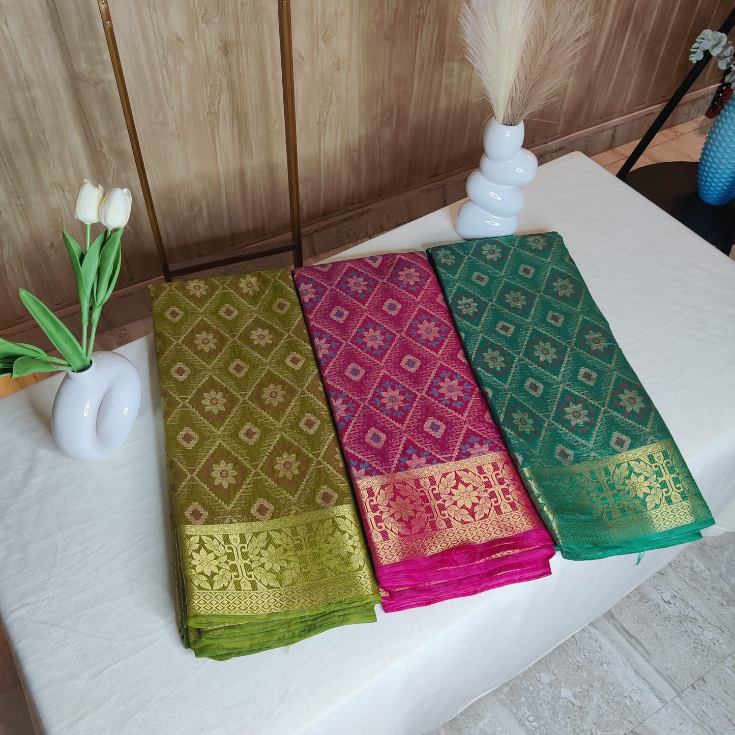 Green Saree with Golden Border