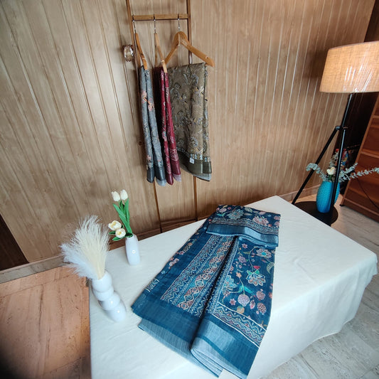 Blue Kantha Work Cotton Saree