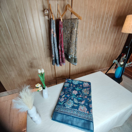 Blue Kantha Work Cotton Saree