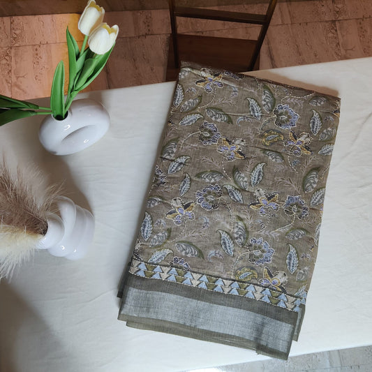 Green Kantha Work Cotton Saree