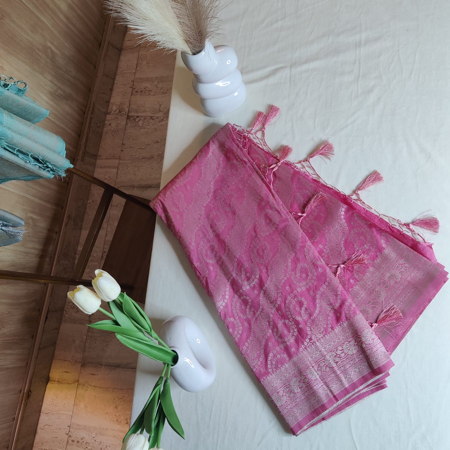 Pink Bandhani Print Party Wear Saree