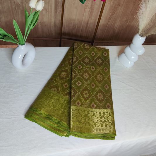Mehendi Green Saree with Golden Border