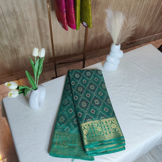 Green Saree with Golden Border